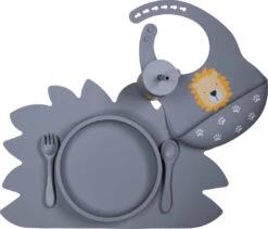 Tryco Dusty Blue Siliconen Bord TR-392819 -Babyverzorging Winkel lion dusty blue silicone collection 01 2