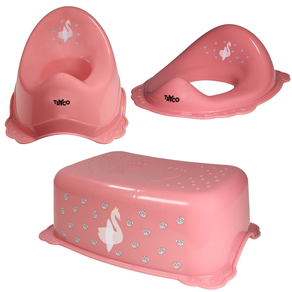 Tryco Swan Ivy Pink 3-Delige Toilet Trainingsset 3 Tryco Swan Ivy Pink 3-Delige Toilet Trainingsset